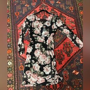 bebe LONG SLEEVE MESH ROUCHED DRESS